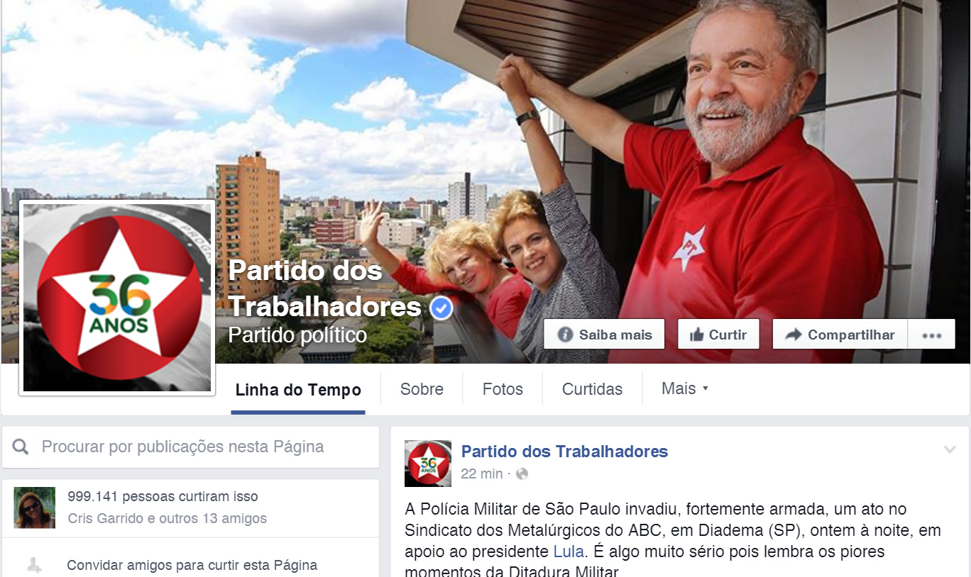 Facebook Partido dos trabalhadores